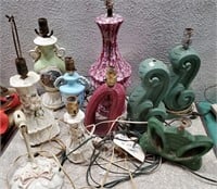 10 old pottery electric lamps McCoy? Camark?
