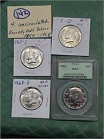 4 Kennedy half dollars 1964-1968 uncirculated