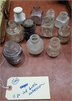 Collection of 11 old inkwells ink bottles