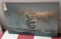 W. SOPIA art oil on canvas painting nautical ship