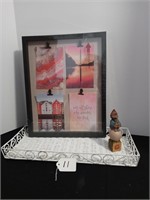 white wicker and metal tray with picture frame