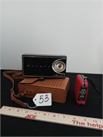 vintage Bulova radio with leather case
