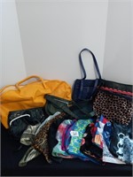 Assortment of scarfs and purses