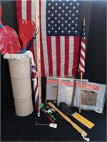 American Flags, storage cubes and kid garden tools