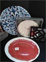 Clock, Mirror and plastic plates assortment