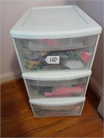 3 plastic drawers with scarfs