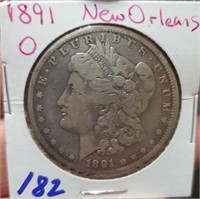 1891 O Morgan US silver dollar New Orleans G-VG