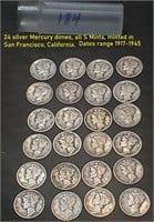 24 Mercury US silver dimes ALL S MINT 1917-1945