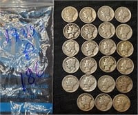 23 Mercury US silver dimes all P mint 1930-1939