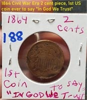 1864 Civil War era 2 cent piece