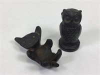 Vintage Miniature Cast Iron Cat & Owl Figures