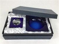 Fine Blue Glass Ash Tray & Lighter Set