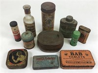 Vintage Pill & Apothecary Tins & Bottle