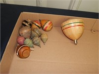 Group of antique toy tops wood