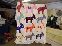 Antique hand made Quilt DONKEYS Signed 1943