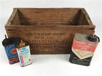 Belknap & MFG Co. Vintage Wooden Crate & Oil Cans