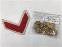 9 Post Office Vintage Brass Buttons+Chevron Patch
