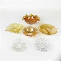 Group of Carnival Glass Bowls & Small Glass Plates