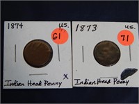 1873, 1874 Indian Head Cents