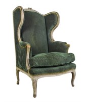 Carved Upholstered Wing Back Armchair