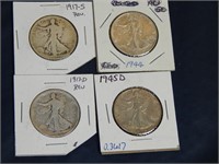4 Standing liberty Half Dollars 1917 D&S 1944 1945