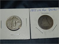 1853 w/Rays  & no date Standing Liberty Quarters