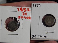Pair of 1852 Silver 3 Cent Pieces