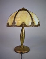 Brass Lamp with Slag Glass Shade