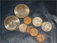 2 Silver Washington Quarters, 2 IKE Dollars, etc.