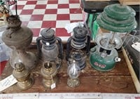 Collection of 7 metal lanterns & oil lamps