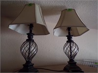 Pair of iron/glass base lamps