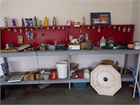 Wonderful worktable with misc garage items