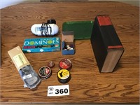 SHOE POLISH, CLOCK, DOMINOES, 3D GLASSES, M