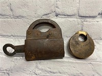 Lot of 2 Antique Locks - Brushed Metal