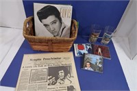 Elvis Lot-CD's, Book, Glasses, Newpaper in Basket
