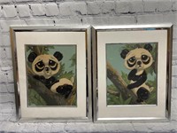 Lot of 2 Framed Baby Panda Prints - 12" x 15"