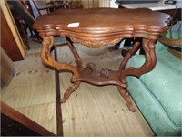 Ornate Oak Accent Table w/ Carved Dog