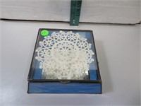 Vtg Slag Glass Trinket Box with Mirrored Bottom &