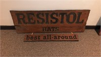 Resistol hats best all around wooden sign, 4' long