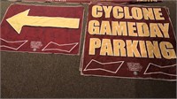 Cyclone game day parking banners w/ 1 arrow sign