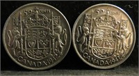 1942-1943 Canada Silver 50 Cent Coins OLD