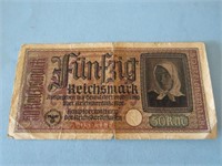 WWII German 50 Reichsmark Bank Note Bill