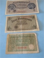 WWII Lot 3 German Bank Notes Third Reich