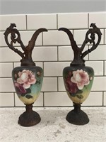 Antique Side Pieces Floral Garniture Pitchers