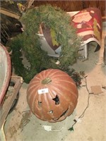 Ceramic Pumpkin Decor & (2) Wreaths