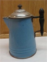 Copper Bottomed Blue Graniteware Kettle