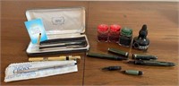 Lot of Asst. Pens, Fountain Pen Ink & Parts