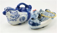 Lot #674 - (2) Blue Willow style figural duck
