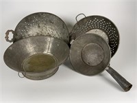 Vintage tin colanders, strainers