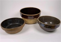 3 Stoneware Pottery mixing bowls